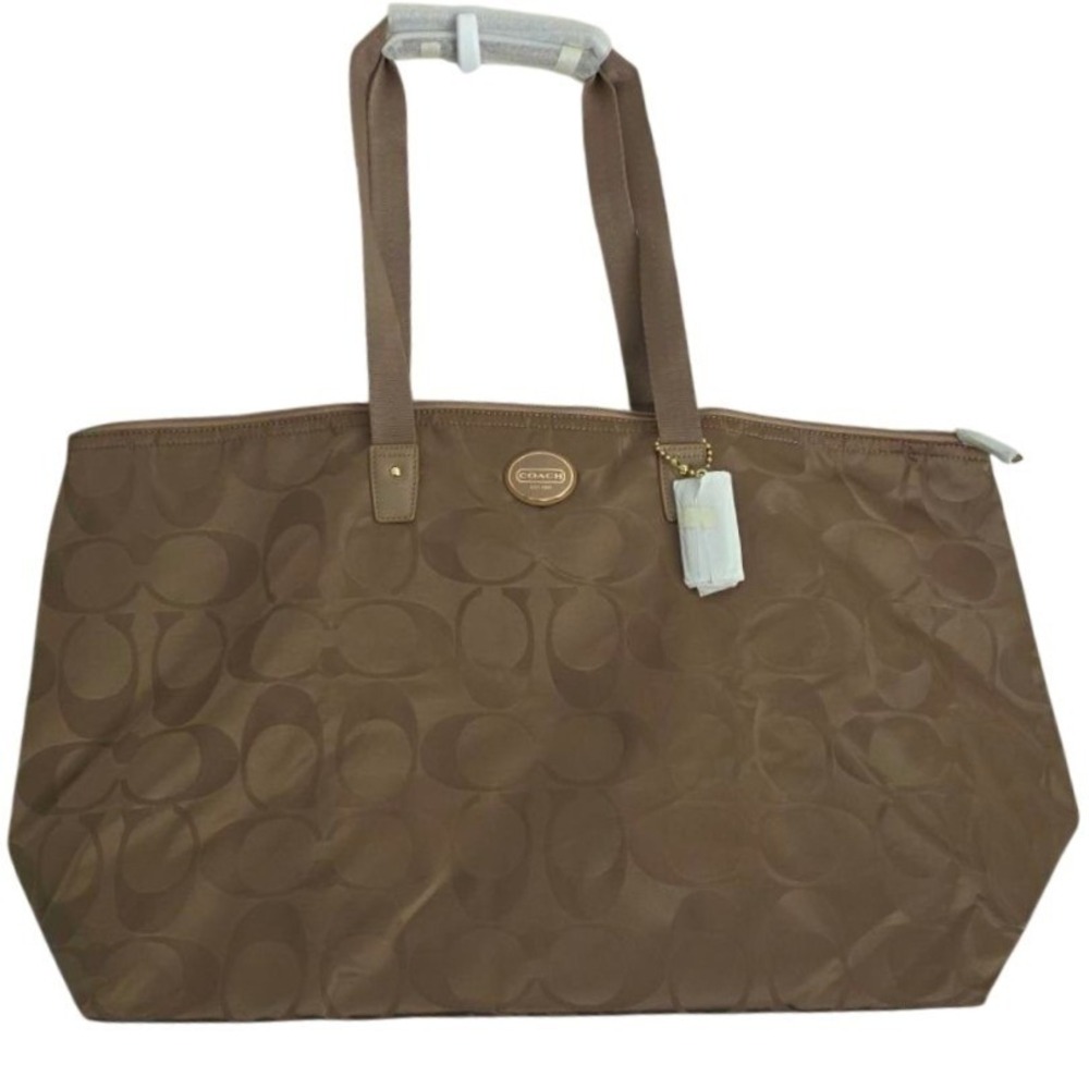 Coach Getaway Signature Packable Tote Bag Khaki Tan Nylon Foldable Pouch NEW